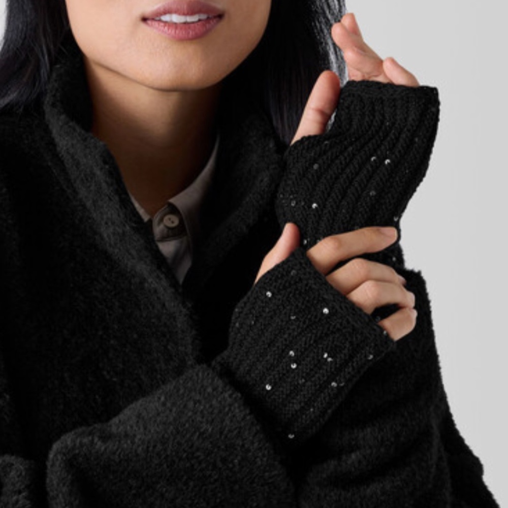 Eileen Fisher Merino Sequin Sparkle Glovelettes Black